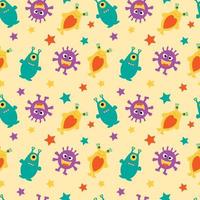 Funny aliens and multicolored stars on a yellow background. vector