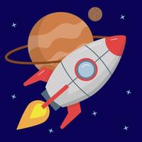 Space rocket. Technology spaceship, science and shuttle, startup business. Line vector illustration