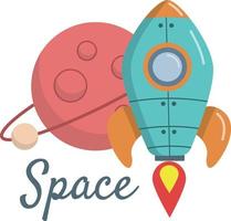 Space rocket. Technology spaceship, science and shuttle, startup business. Line vector illustration