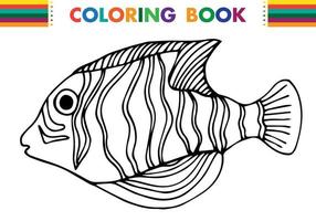 Hand drawn doodle fish . Underwater animal. Childish funny cartoon picture. Simple element with thick black stroke. Vector illustration isolated on white background.