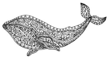 Whale coloring book vector illustration. Anti-stress coloring book for adult. Tattoo stencil. Black and white lines.