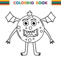 divertido y lindo monstruo alienígena con tres ojos para niños. criatura imaginaria para niños libro para colorear, dibujos animados de fantasía en blanco y negro para páginas para colorear. vector
