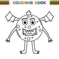 Funny and cute Alien monster with three eyes for kids. Imaginary creature for children coloring book, black and white outline fantasy cartoon for coloring pages. vector