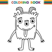 Funny and cute Alien monster with three eyes for kids. Imaginary creature for children coloring book, black and white outline fantasy cartoon for coloring pages. vector