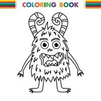 divertido y lindo monstruo alienígena con tres ojos para niños. criatura imaginaria para niños libro para colorear, dibujos animados de fantasía en blanco y negro para páginas para colorear. vector