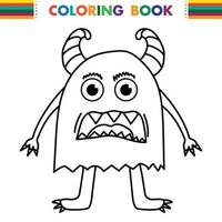Funny and cute Alien monster with three eyes for kids. Imaginary creature for children coloring book, black and white outline fantasy cartoon for coloring pages.