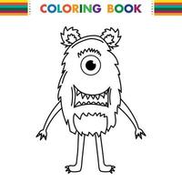 divertido y lindo monstruo alienígena con tres ojos para niños. criatura imaginaria para niños libro para colorear, dibujos animados de fantasía en blanco y negro para páginas para colorear. vector