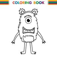 Funny and cute Alien monster with three eyes for kids. Imaginary creature for children coloring book, black and white outline fantasy cartoon for coloring pages. vector