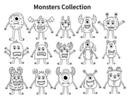 Set of cute monsters for coloring pages. Vector line aliens. Collection of modern line illustrations.