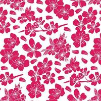 Pink flowers of sakura seamless pattern on a white background. vector