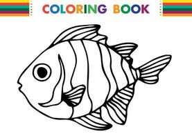 Hand drawn doodle fish . Underwater animal. Childish funny cartoon picture. Simple element with thick black stroke. Vector illustration isolated on white background.