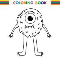 divertido y lindo monstruo alienígena con tres ojos para niños. criatura imaginaria para niños libro para colorear, dibujos animados de fantasía en blanco y negro para páginas para colorear. vector