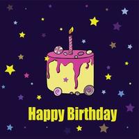 cute happy birthday card with cake and candles. vector illustration