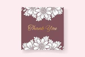 Thank you card template with flower outline decoration vector