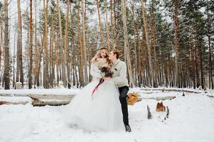 sesión de fotos de boda de invierno en la naturaleza