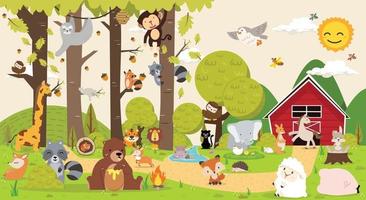 Cute Woodland forest  animals collection vector