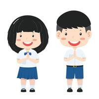 Cute thai kid student on white background vector