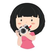 little girl holding camera cartoon vector