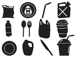 Set of black plastic objects Hand drawn doodle vector