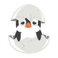 lindo bebé pingüino llorando nacido en huevo vector