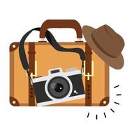Suitcase with hang Camera To Travel vector