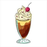 Ice cream milkshake with chocolate, whipped cream and cherries in glass vector