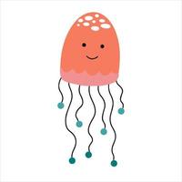 Cute smiling jellyfish with baby face icon hand drawn in doodle style vector