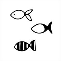 pequeños peces blancos y negros dibujados a mano en estilo garabato. ilustración vectorial vector