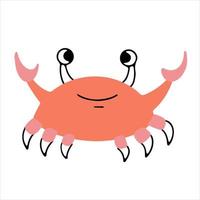 Cute smiling crab hand drawn in doodle style vector