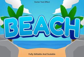 beach text effect with blue color editable. vector