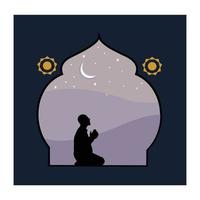 Muslim man praying silhouette flat icon vector