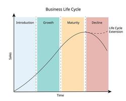 business life cycle follows a product from creation to maturity and decline vector