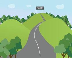 the long road to achieve OKRs or Objective Key results vector