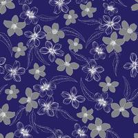 Fashionable cute seamless vector pattern in white and gray little flowers on a blue background. Background for textiles, fabrics, covers, wallpapers, print, gift-wrapping, or any purpose