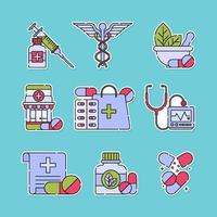 conjunto de iconos de medicamentos sanitarios vector