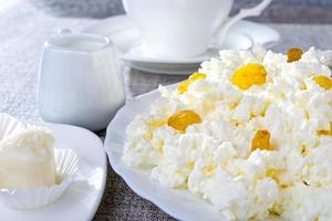 Cottage cheese on a white plate photo