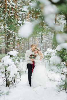 Winter wedding photosession in nature photo