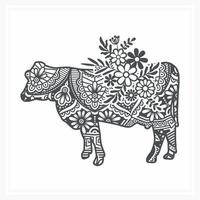 mandala de vaca con flor, ilustración vectorial. vector