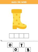 Spelling game for kids. Cute cartoon boot. vector