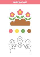 Color cute flower bed. Worksheet for kids. vector