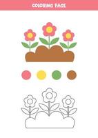 linda cama de flores de color. hoja de trabajo para niños. vector