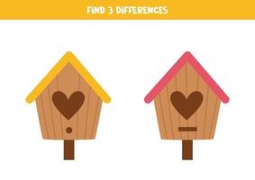 Find 3 differences between two birdhouses. vector