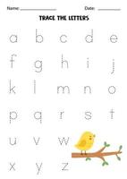 Learning alphabet. Tracing letters. Bird on branch. vector