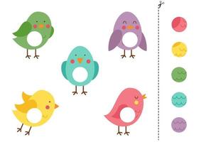Cut and glue game for kids. Cute colorful birds. vector