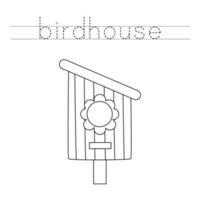 Trace the letters and color birdhouse. Handwriting practice for kids. vector