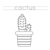 Trace the letters and color cactus. Handwriting practice for kids. vector