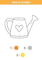 Color cartoon watering can by numbers. Worksheet for kids. vector