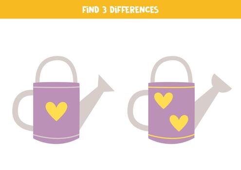 Find 3 differences between two watering cans. vector