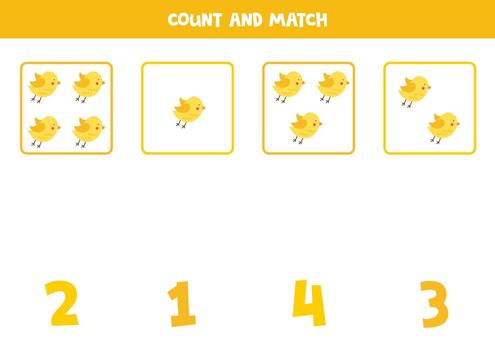juego de conteo para niños. cuente todas las aves y empareje con números. hoja de trabajo para niños. vector