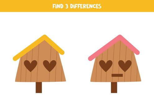 Find 3 differences between two birdhouses. vector